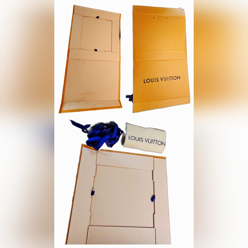 EUC Louis Vuitton Set Medium Orange Magnetic Box Drawstring Dust Bag Logo Ribbon - Picture 6 of 8